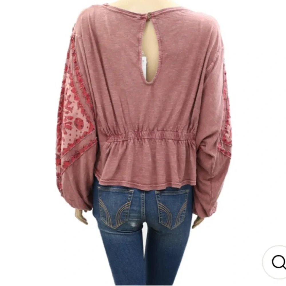 Free People Throwback Embroidered Cropped Blouse Top size S